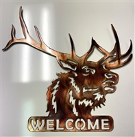 Elk Head Welcome Metal Wall Art