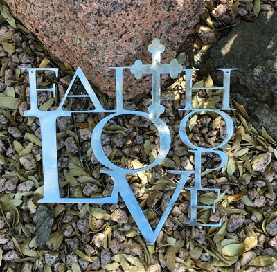 Faith, Love and Hope w/ Cross Metal Wall Art Decor Silver
