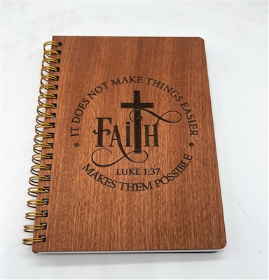 Faith - Luke 1:37 - Engraved Wooden Notebook