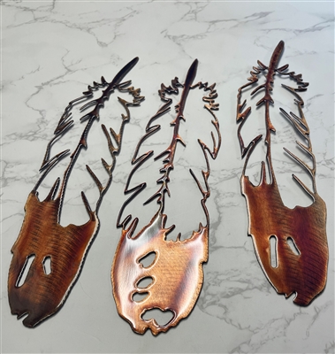 Set of 3 Southwestern Metal Art Feathers