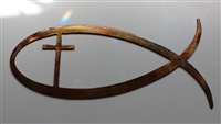 Christian Fish Symbol w/ Cross Metal Wall Decor