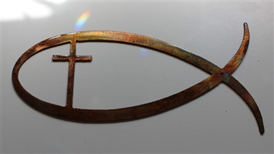 Christian Fish Symbol w/ Cross Metal Wall Decor