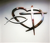 Heart with Cross & Fish Metal Wall Art