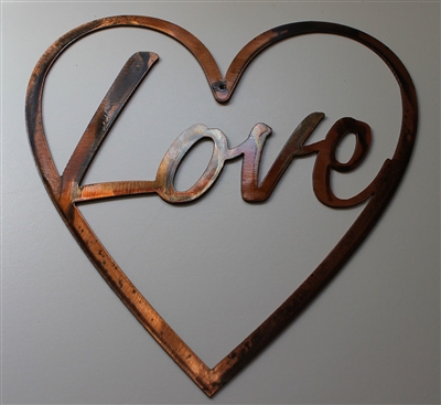 "Love" in Heart Metal Wall Art