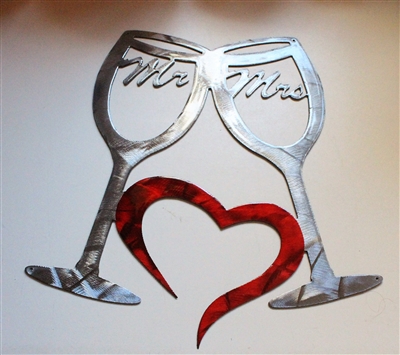 Mr & Mrs Wine Glasses Metal Wall Art