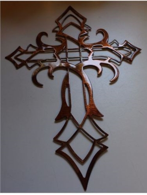 Ornamental Cross Metal Wall Art Decor Copper/Bronze Plated 22"