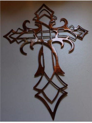 Ornamental Cross Metal Wall Art Decor Copper/Bronze Plated 30"