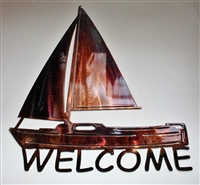 Sailboat Welcome Metal Wall Art