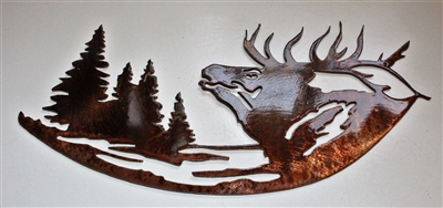 Small Elk and Trees Metal Wall Art