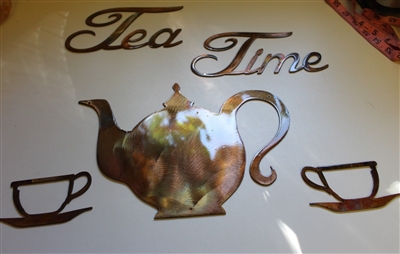 Tea Time Set Metal Wall Art Decor Copper/Bronze Plated