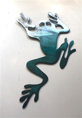 Teal Tinged Tree Frog Metal Art Accent