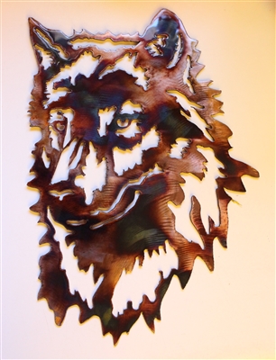 wolf face metal wall art