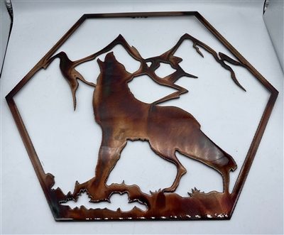 Howling Wolf Hexagon Metal Wall Art DÃ©cor