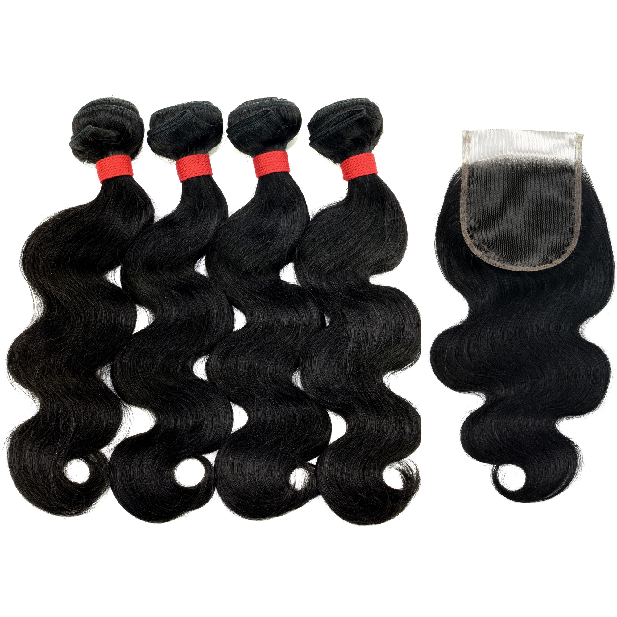 Human hair 4 bundles with cheap closure