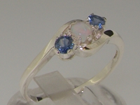 Elegant Sterling Silver Natural Australian Opal and Sapphire Trilogy Ring