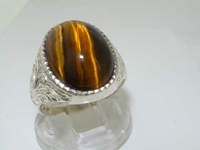 Elegant Mens Sterling Silver Cabochon Tiger Eye Signet Ring