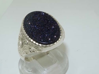 Superb Men's Sterling Silver Blue Goldstone Signet Ring