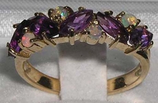 Exquisite 9K Yellow Gold Marquise Cut Amethyst and Opal Half Eternity Ring