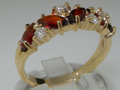 Exquisite 14K Yellow Gold Marquise Cut Garnet and Diamond Half Eternity Ring