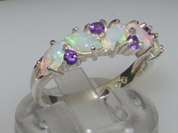 Beautiful 9K White Gold Marquise Opal and Amethyst Half Eternity Ring