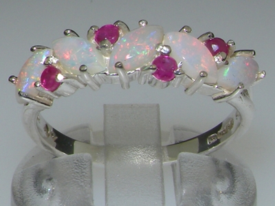 Stunning 10K White Gold Marquise Opal and Ruby Half Eternity Ring