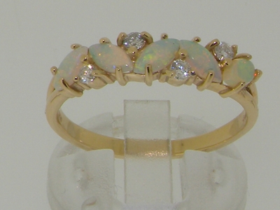 Glamorous 14K Yellow Gold Marquise Australian Opal and Diamond Half Eternity Ring
