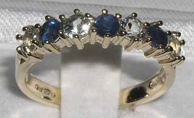 Elegant 9K Yellow Gold Sapphire and Aquamarine Half Eternity Ring