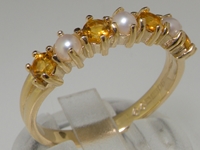 Sophisticated 9K Yellow Gold Pearl and Citrine Half Eternity Ring