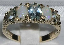 Stunning 14K Yellow Gold Aquamarine and Opal Victorian Design Ring