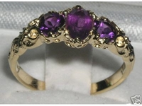 Exquisite 14K Yellow Gold Amethyst Ornate Trilogy Ring
