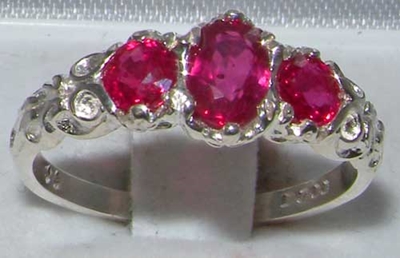 Exquisite 18K White Gold Ruby Trilogy Ring