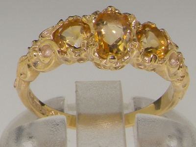 Beautiful Ornate 10K Yellow Gold Citrine Trilogy Ring