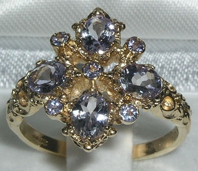 Stunning 9K Yellow Gold Tanzanite Diamond Shaped Ring