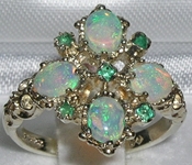 9ct White Gold Emerald and Opal Ring