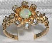 Stunning 9K Yellow Gold Opal and Aquamarine Cluster Ring