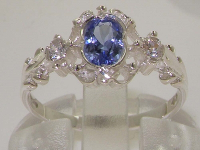 Dainty Georgian Inspired Tanzanite and Diamond Trilogy Ring