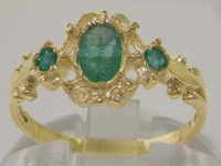 Georgian Inspired 9K Yellow Gold Emerald Trilogy Ring