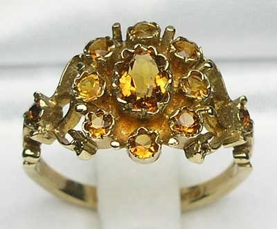 Impressive 9K Yellow Gold Citrine Cluster Ring