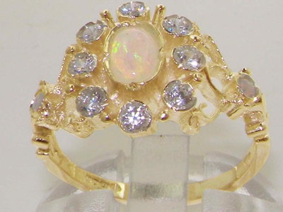 Beautiful 9K Yellow Gold Opal and Diamond Cluster Ring