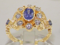 Stunning 9K Yellow Gold Tanzanite and Diamond Cluster Ring