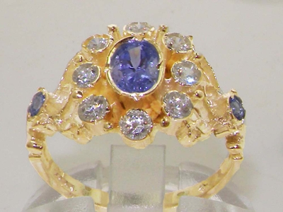 Stunning 9K Yellow Gold Tanzanite and Diamond Cluster Ring