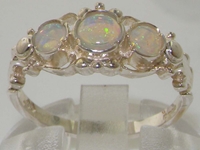 Exquisite 10K White Gold Georgian Style Opal Trilogy Ring