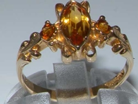 Exquisite 9K Yellow Gold Marquise Madeira Citrine Trilogy Ring