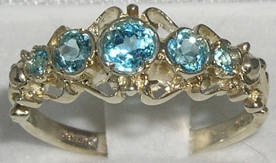 Stunning Georgian Inspired 9K White Gold Blue Topaz Five Stone Ring