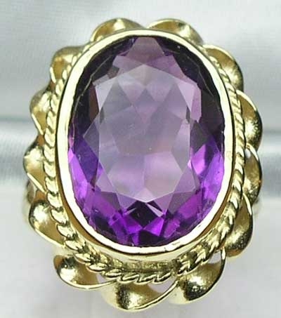 Fabulously Large 14K Yellow Gold Natural Amethyst Solitaire  Ring