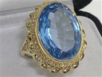 Elegant 14K Yellow Gold Synthetic Aquamarine Solitaire Ring