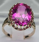 Stunning 9K Yellow Gold Synthetic Pink Sapphire Fleur-de-Lyse Solitaire Ring