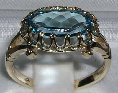Exquisite 9K Yellow Gold Blue Topaz Oval Solitaire Ring