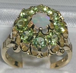 9K Yellow Gold Opal and Peridot Flower Cluster Ring