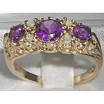 Elegant 9K Yellow Gold Amethyst and Opal Victoriana Design Dress Ring